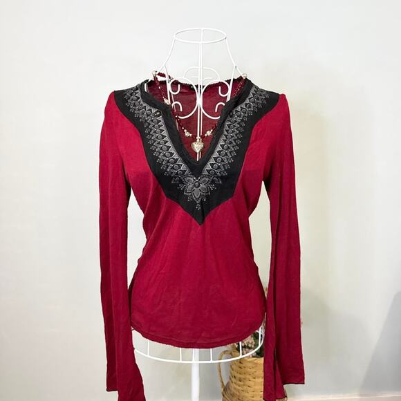 Stunning vintage y2k red tight long sleeve top - Picture 1 of 7
